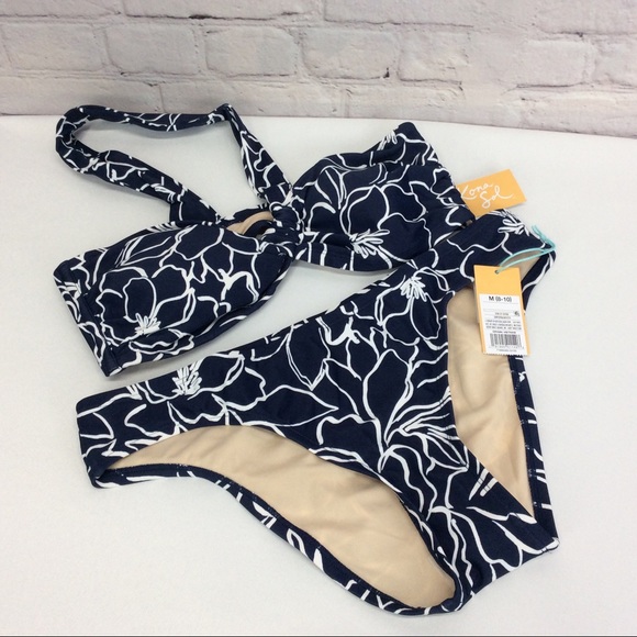 Kona Sol 2 Piece Swimsuit Floral Swirl Navy/White - Picture 10 of 12